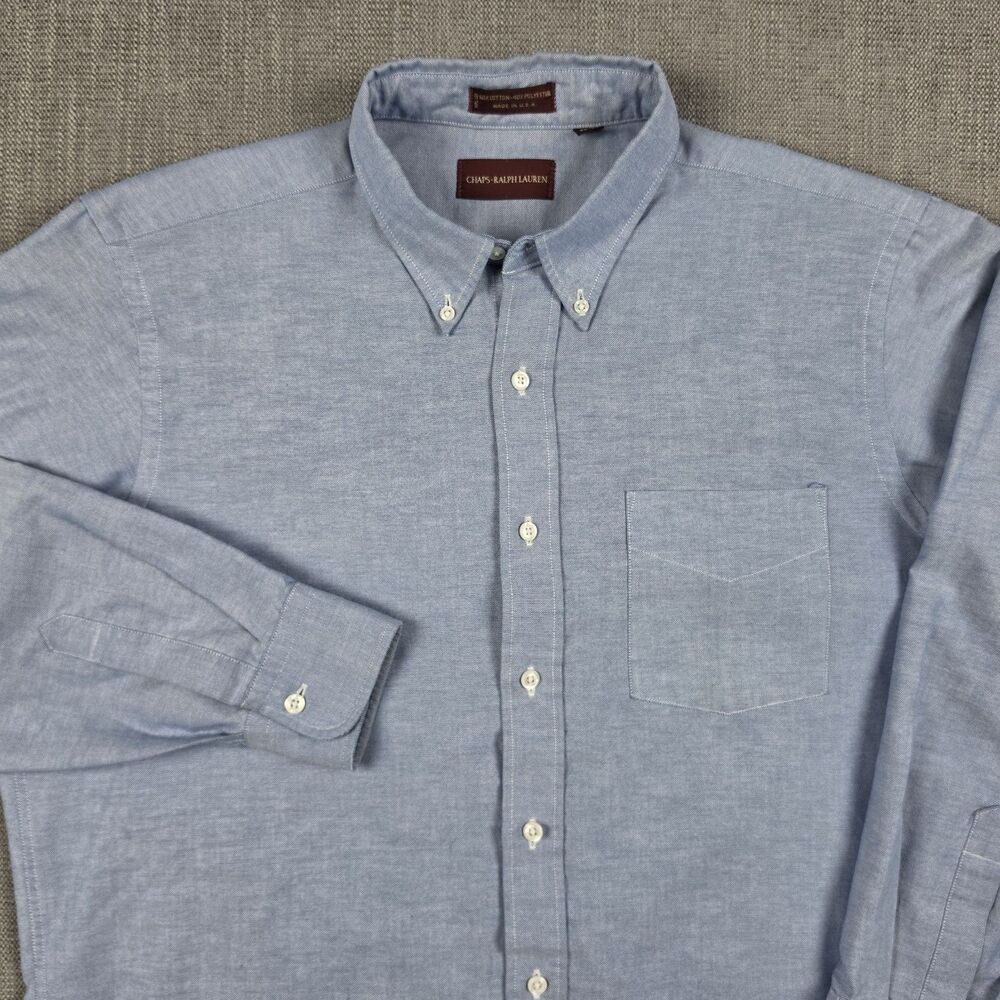VTG ​Chaps Ralph Lauren Oxford Shirt Men 16.5 32/33 L Blue Button Down Made USA